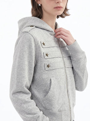Camo Zip Hoodie – Grau, am Model, Seitenansicht im Detail | XoKool