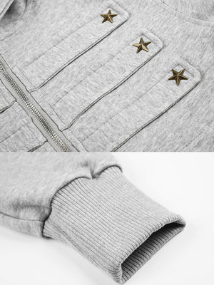 Camo Zip Hoodie – Grau, Stern-Tabs und Bündchen im Detail | XoKool