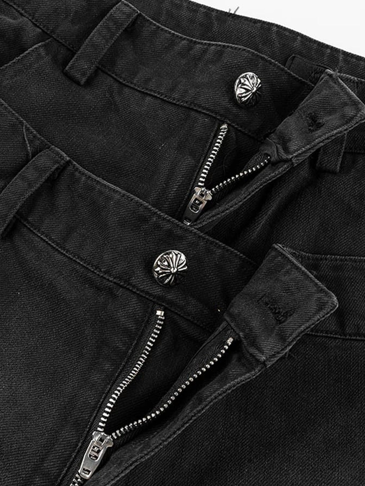 Camo jacket and jeans set – double zip fly and buttons close-up | XoKool
