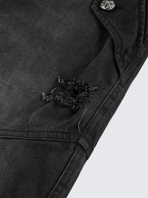 Camo jacket and jeans set – ripped knee and button close-up | XoKool