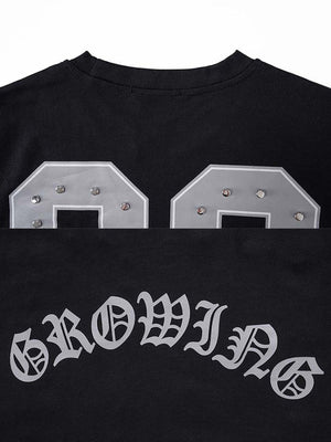 Camo Long Sleeve Shirt with Studded Back Numbers – back numbers + front lettering close-up | XoKool