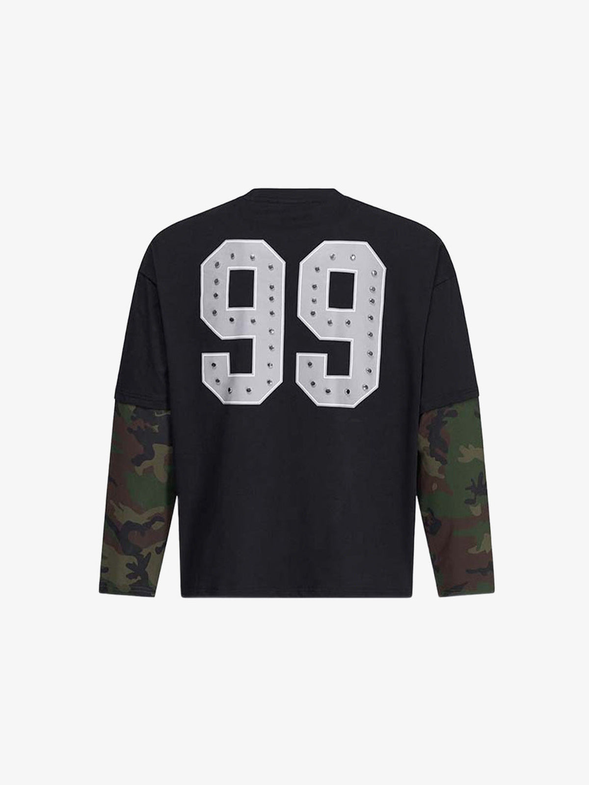 Camo Long Sleeve Shirt with Studded Back Numbers – back view (99 studded) | XoKool