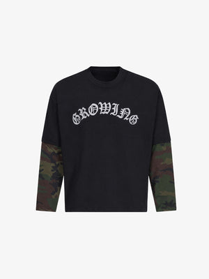 Camo Long Sleeve Shirt with Studded Back Numbers – Black, front view | XoKool