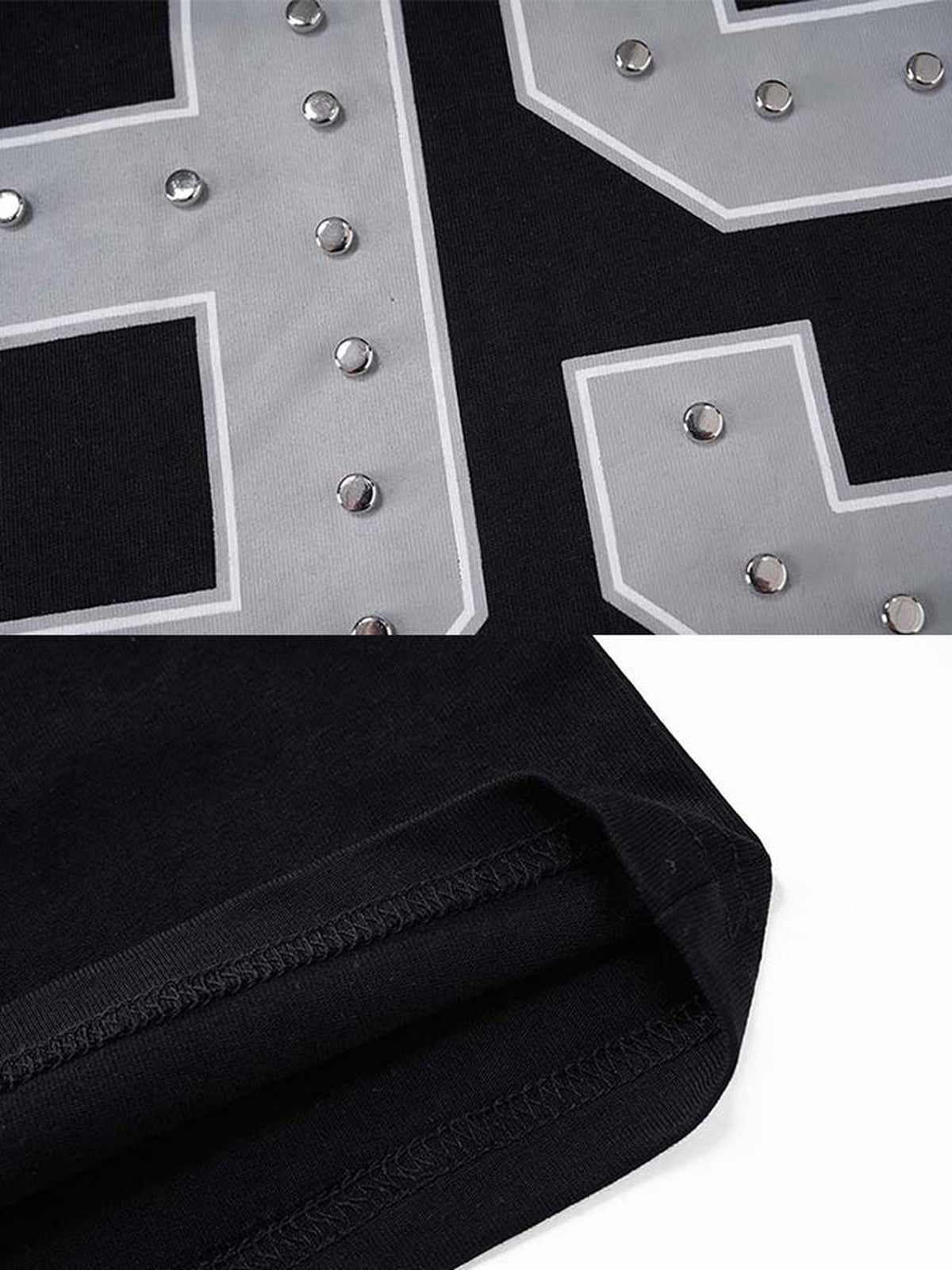 Camo Long Sleeve Shirt with Studded Back Numbers – studs + hem close-up | XoKool