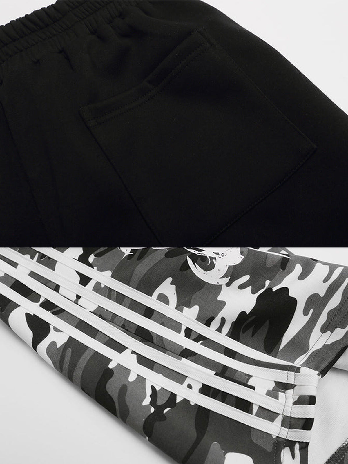 Camo Jogginghose – Schwarz, Nahaufnahme Gesäßtasche und Camo-Streifen | XoKool