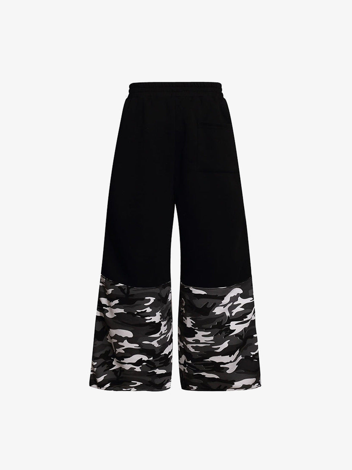 Camo Patchwork Wide Leg Jogginghose – Schwarz, Rückansicht | XoKool