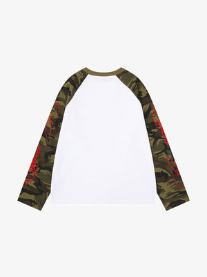 Camo Ärmel Raglan Longsleeve – Weiß, Rückansicht | XoKool