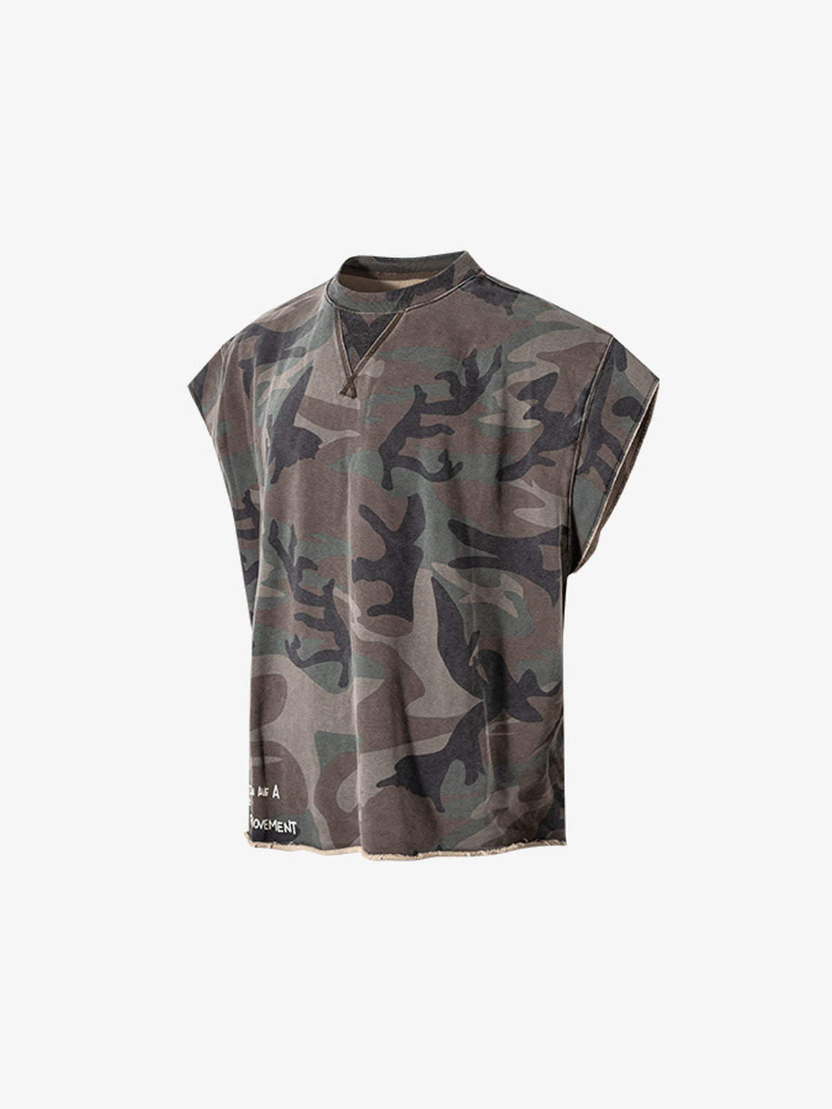 Ärmelloses Camo Shirt mit Graffiti-Print am Rücken – Vorderseite flach | XoKool