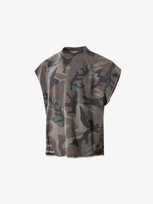 Ärmelloses Camo Shirt mit Graffiti-Print am Rücken – Vorderseite flach | XoKool