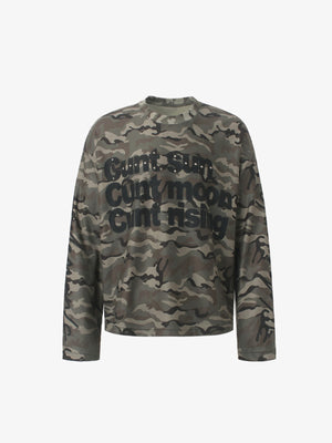 Camo Waffle Knit Long Sleeve Tee with Studs – Camo, front flat | XoKool