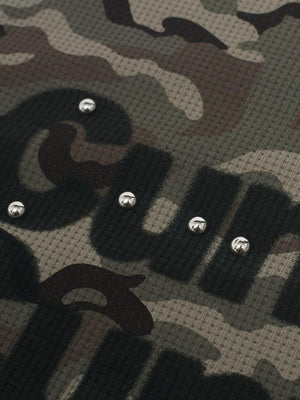 Camo waffle knit tee – studs close-up | XoKool