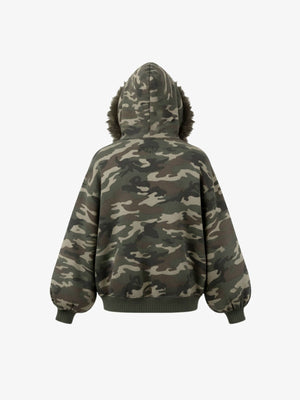 Hoodie de camuflaje con capucha de piel – camuflaje, vista trasera | XoKool