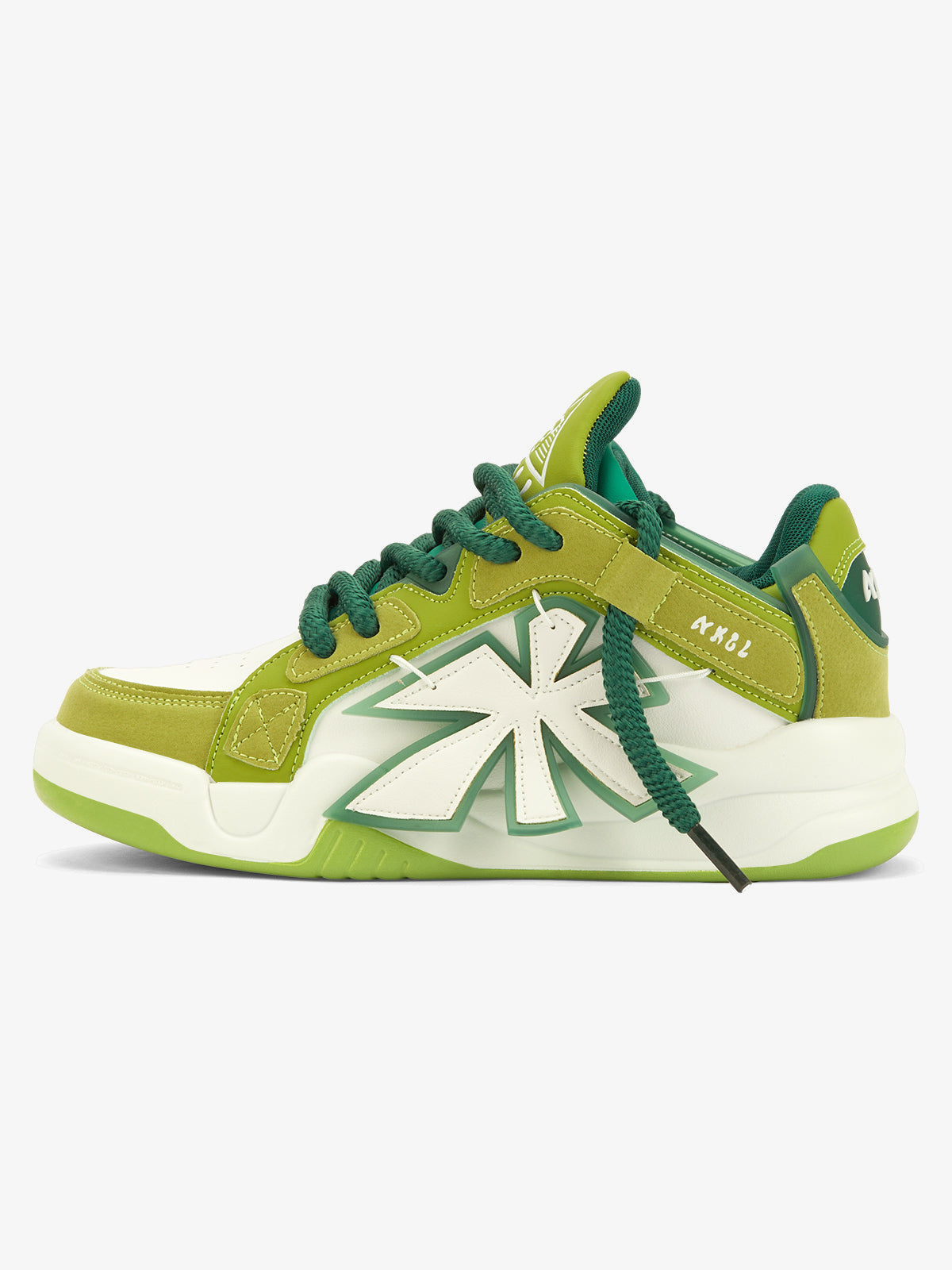Lime Green Chunky Skate Sneakers with Side Patch – Green, side view | XoKool