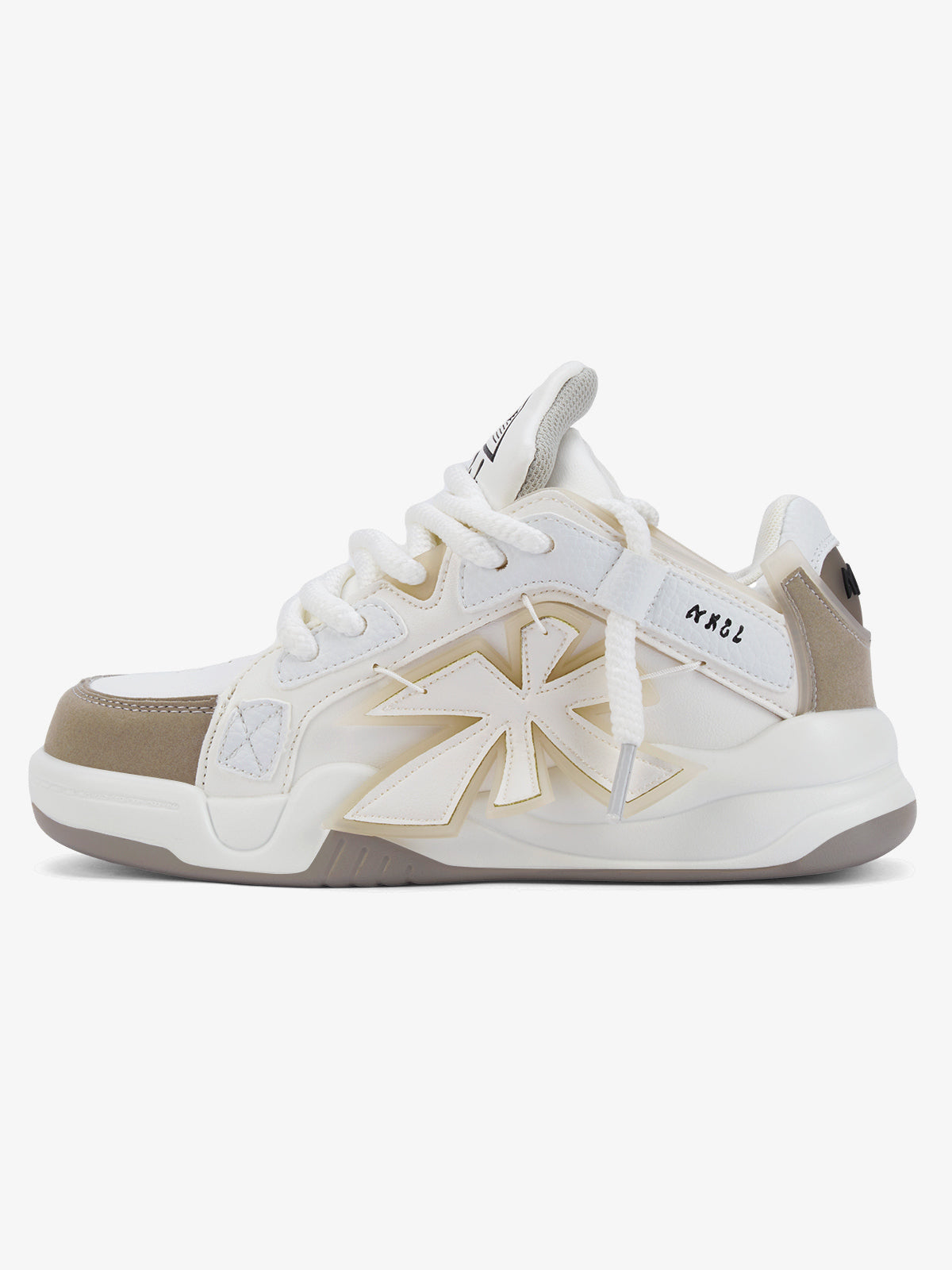 Lime Green Chunky Skate Sneakers with Side Patch – Cream/taupe, side view | XoKool
