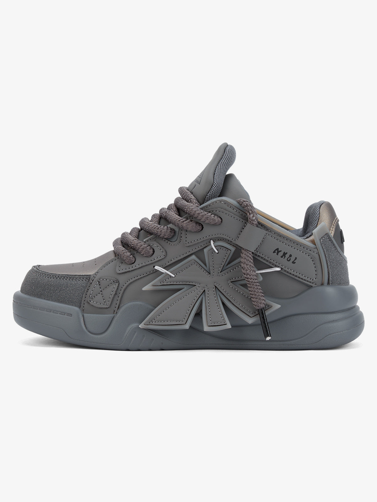 Lime Green Chunky Skate Sneakers with Side Patch – Grey, side view | XoKool