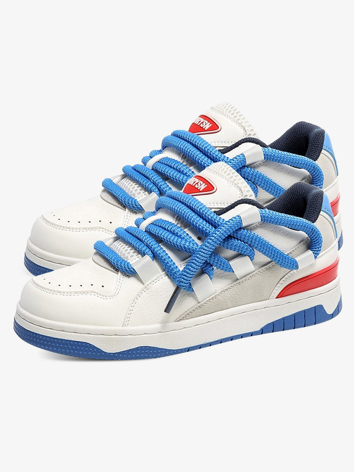 Low Top Skate Shoes with Fat Rope Laces – White Blue, pair side | XoKool