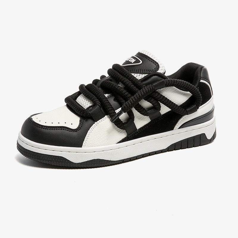 Zapatillas skate de caña baja con cordones de cuerda gruesos – versión negro y blanco, vista lateral | XoKool