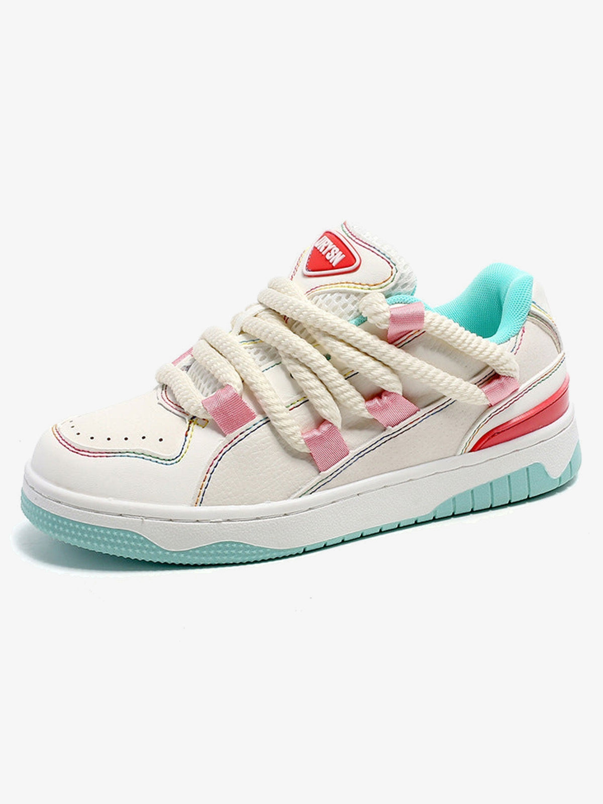 Zapatillas skate con cordones de cuerda – versión crema, rosa y verde azulado, vista lateral | XoKool