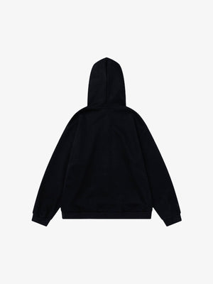 Cat Ear Zip Up Hoodie with Skeleton Doodle Print – Black, back view | XoKool
