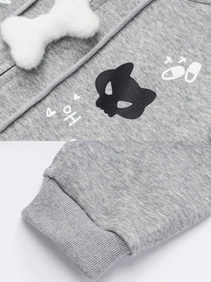 Cat ear hoodie – Grey, print and keychain close-up | XoKool