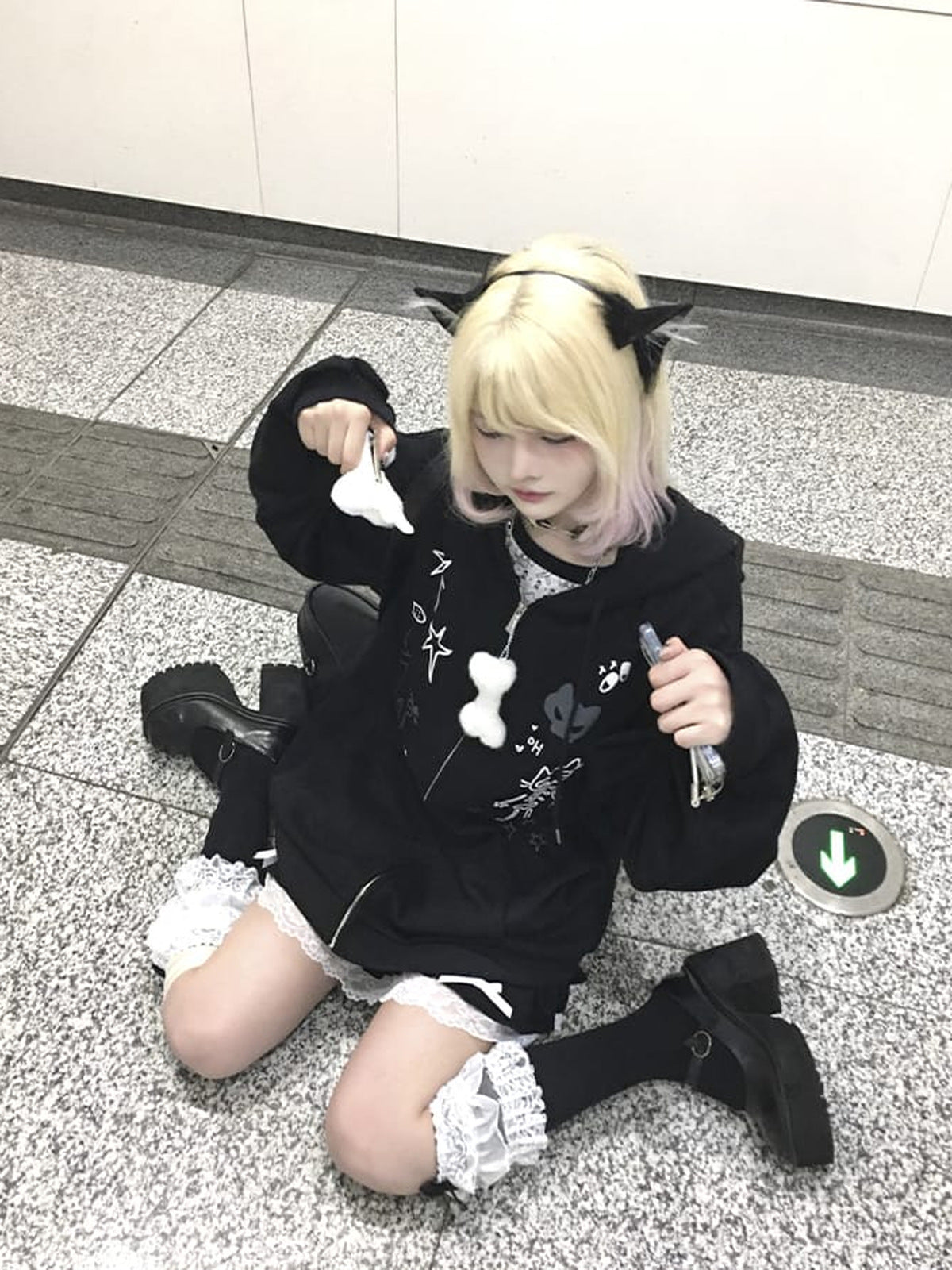 Cat ear hoodie – on model, sitting | XoKool
