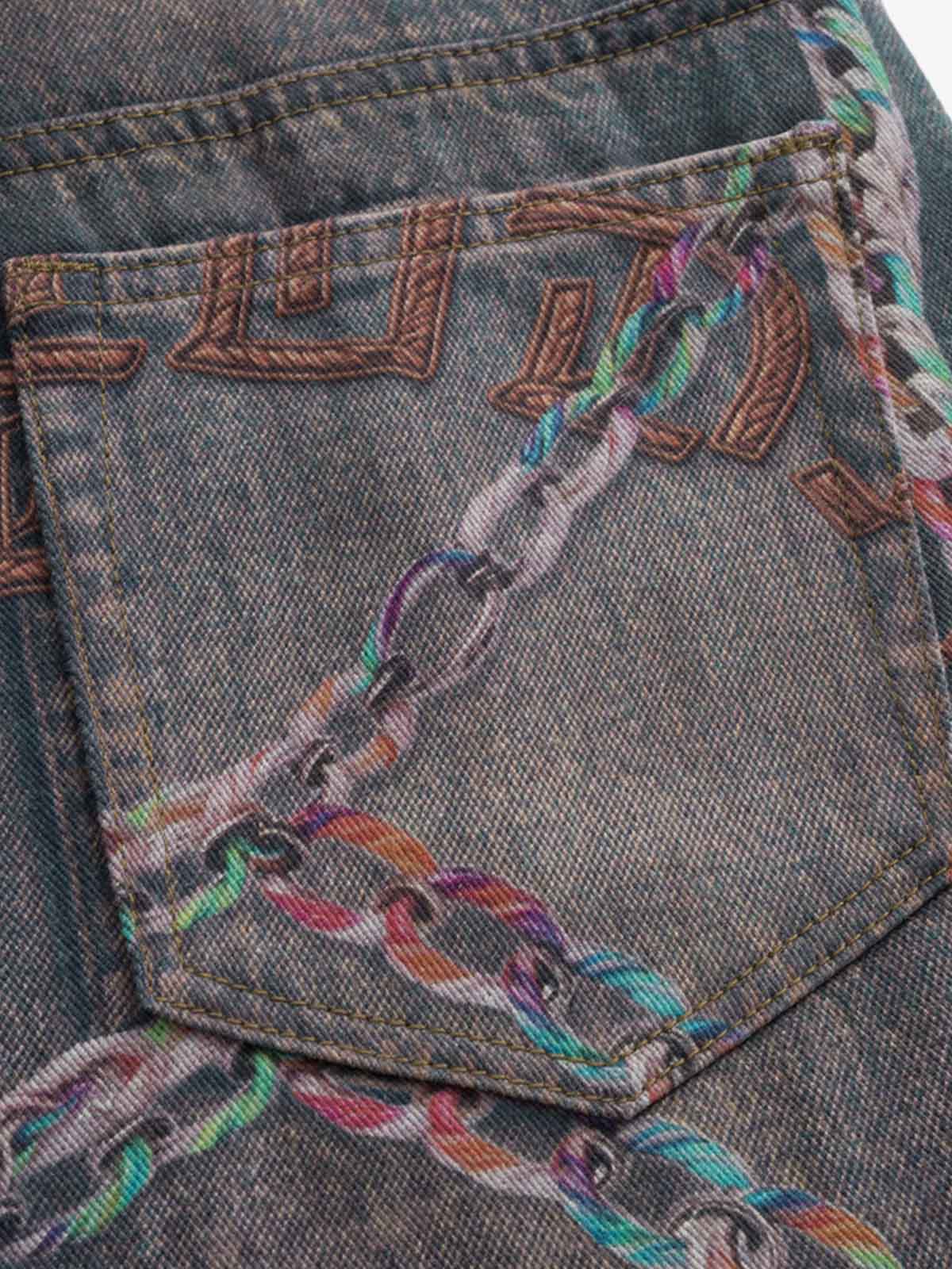 Chain print jeans – back pocket print close-up | XoKool