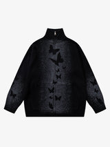 Street Dark Phantom Butterfly Stand-Collar Knit Cardigan Sweater