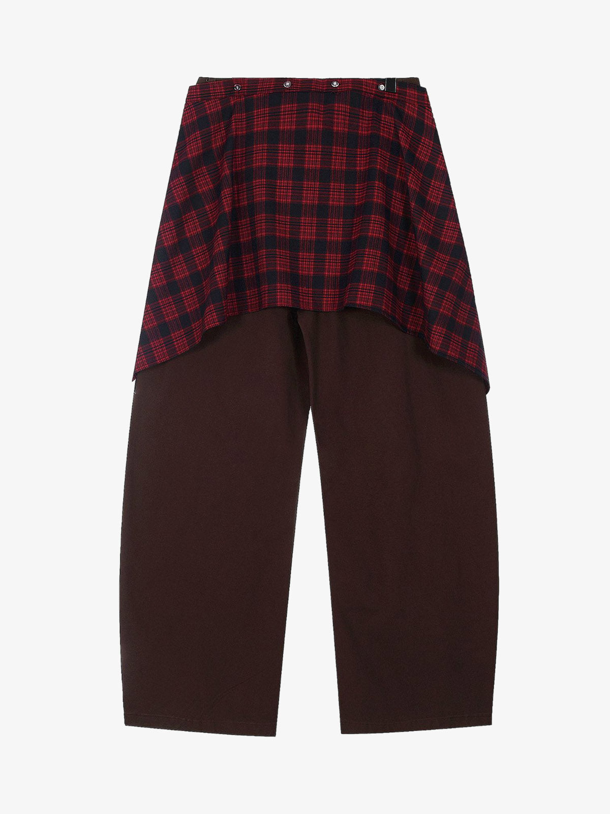 Plaid Decorative Patchwork Loose Pants - Red-Brown