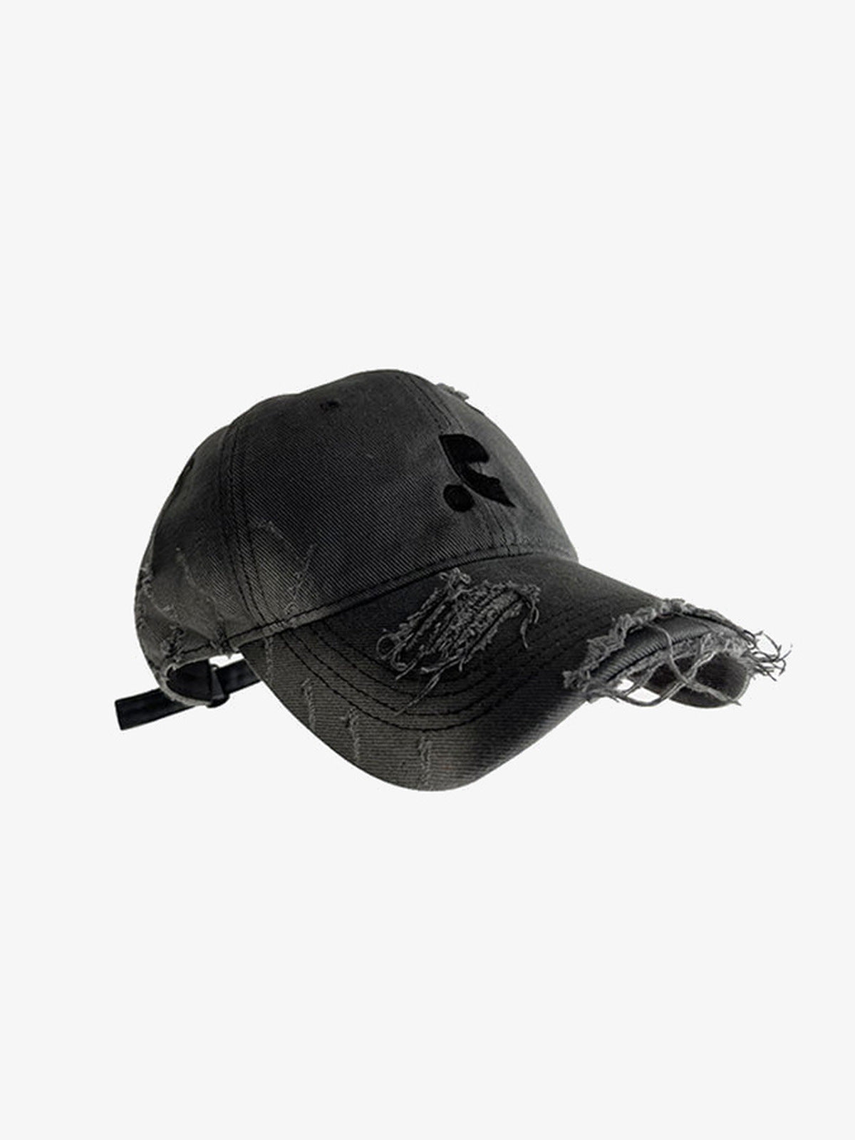 Charcoal Distressed Baseball Cap with Brim Rings – Charcoal, angled view | XoKool