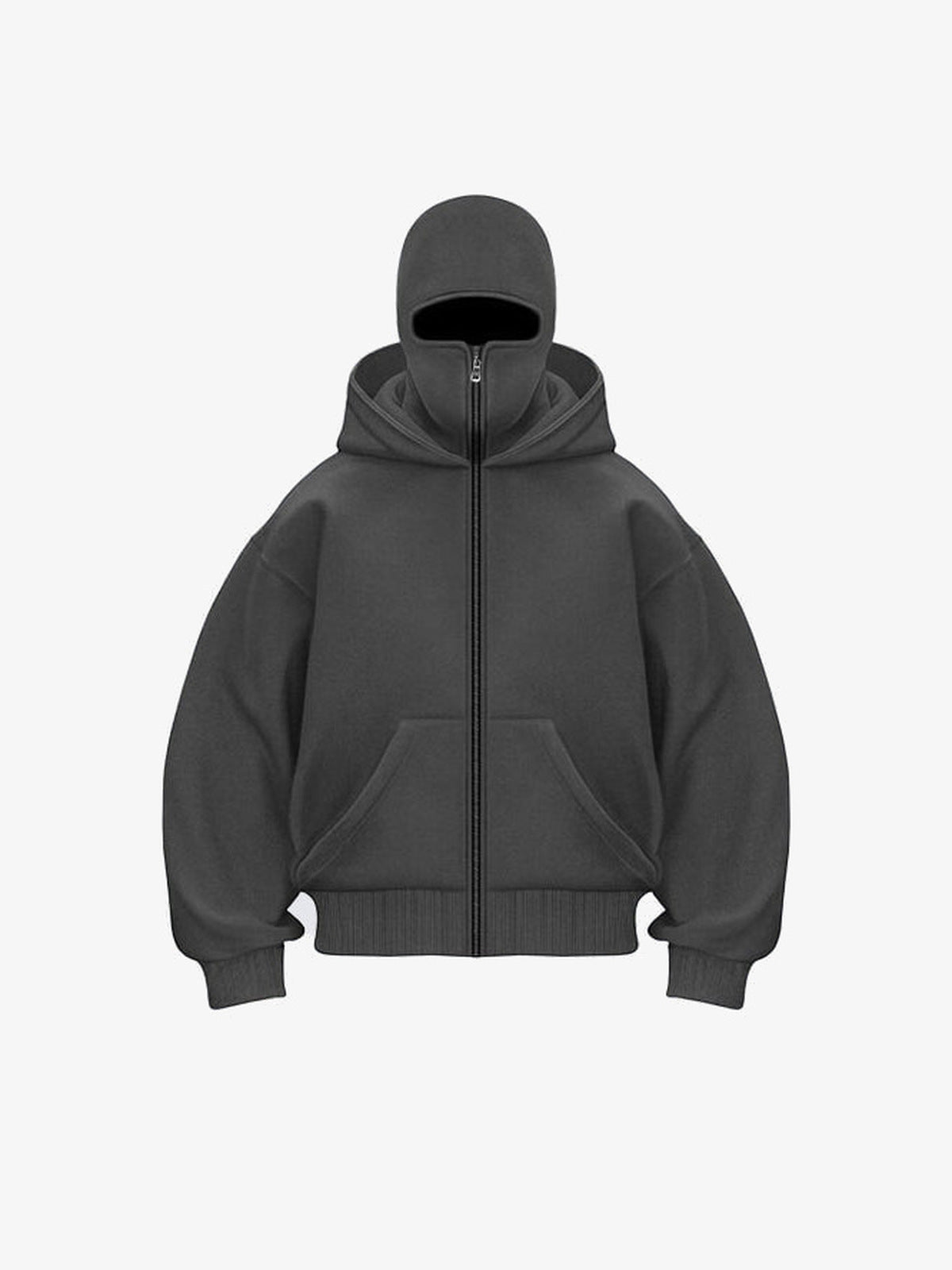 Charcoal Full Zip Balaclava Hoodie – Charcoal, front (3D render) | XoKool