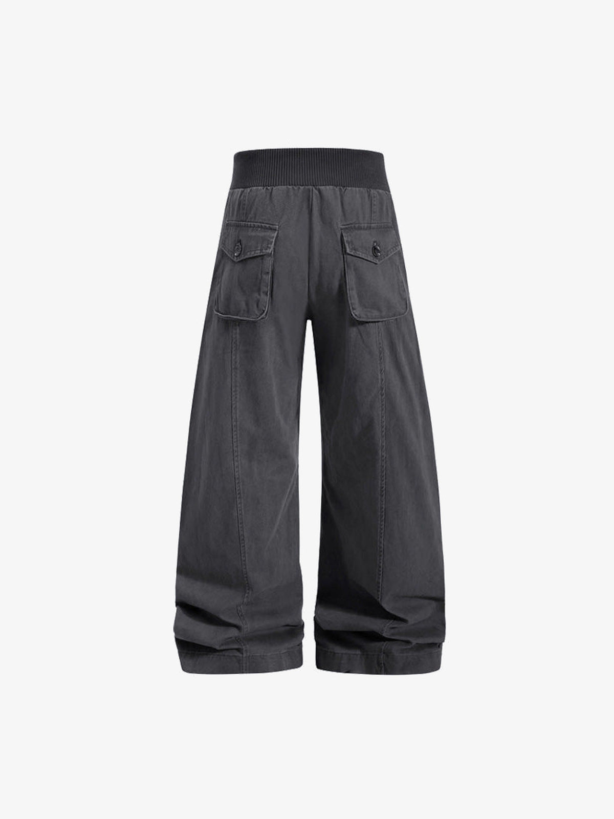 Anthrazitgraue Cargohose mit Rippbund – Grau, Rückseite flach | XoKool