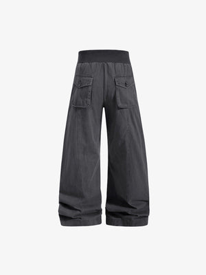 Anthrazitgraue Cargohose mit Rippbund – Grau, Rückseite flach | XoKool
