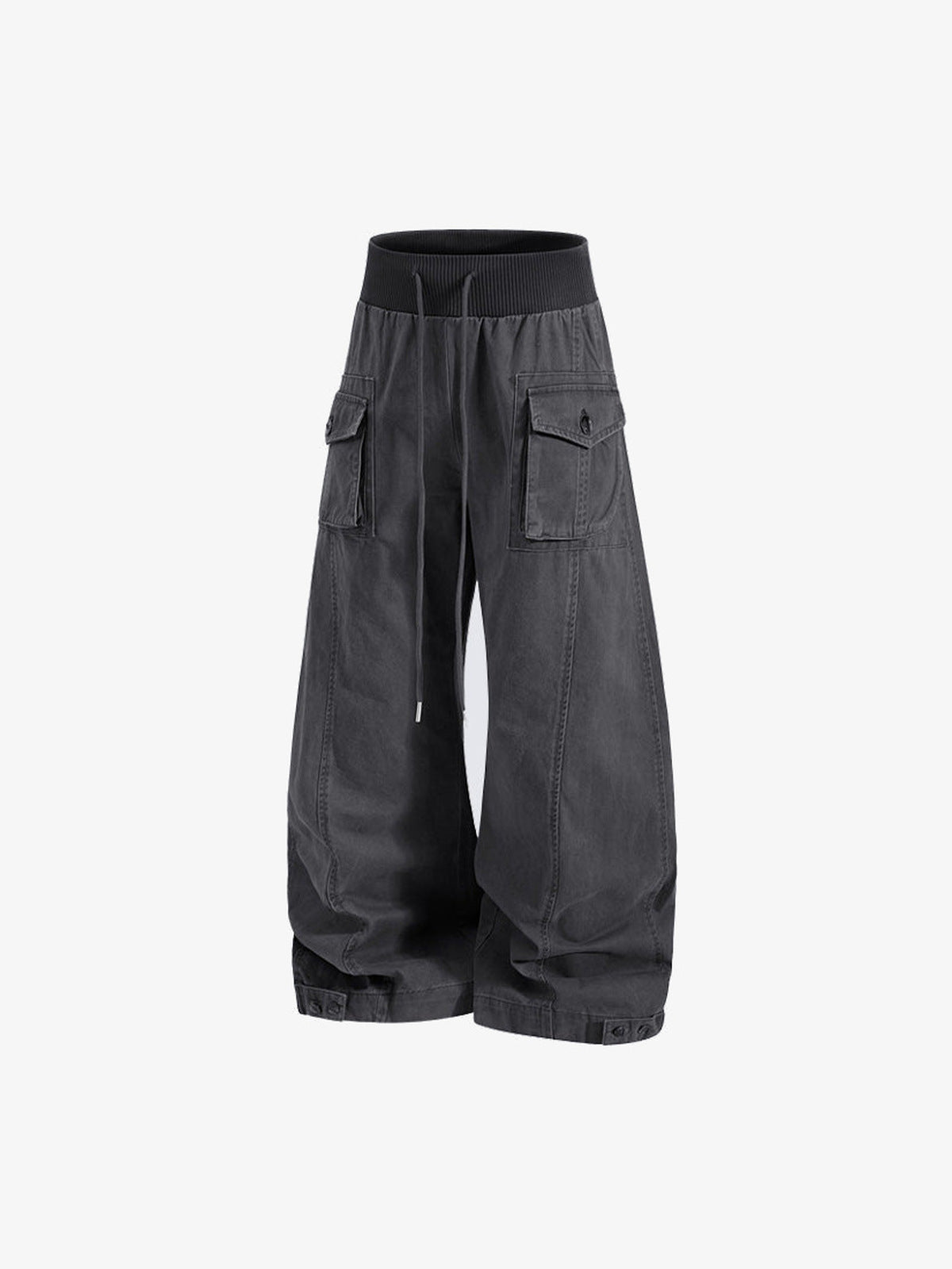 Anthrazitgraue Cargohose mit Rippbund – Grau, Vorderseite schräg | XoKool