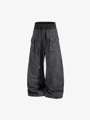 Anthrazitgraue Cargohose mit Rippbund – Grau, Vorderseite schräg | XoKool
