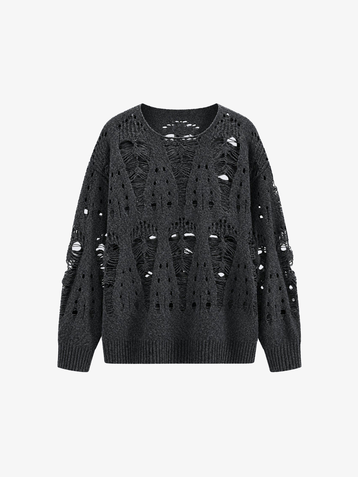 Oversized Strickpullover in Anthrazit mit Ladder-Rips – Vorderansicht | XoKool