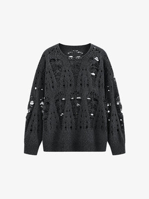 Oversized Strickpullover in Anthrazit mit Ladder-Rips – Vorderansicht | XoKool