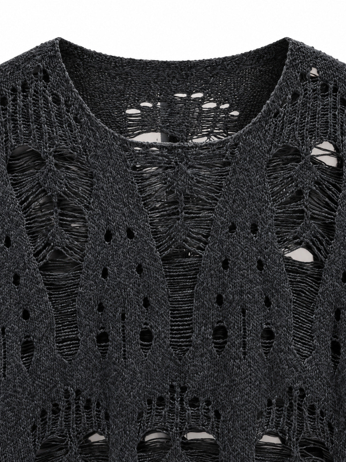 Oversized Strickpullover in Anthrazit mit Ladder-Rips – Nahaufnahme Ausschnitt | XoKool