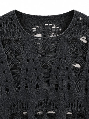 Oversized Strickpullover in Anthrazit mit Ladder-Rips – Nahaufnahme Ausschnitt | XoKool
