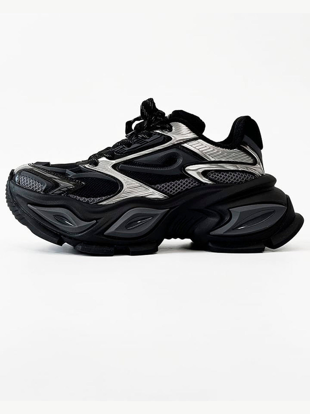 Chunky Platform Sneakers in Black and Silver – side view | XoKool