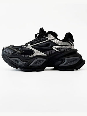 Chunky Platform Sneakers in Black and Silver – side view | XoKool