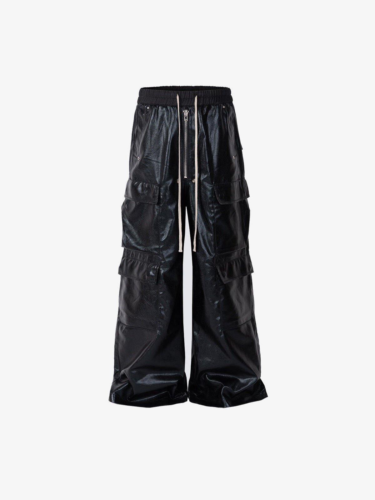 Beschichtete schwarze Wide Leg Cargohose – Schwarz, Vorderansicht | XoKool