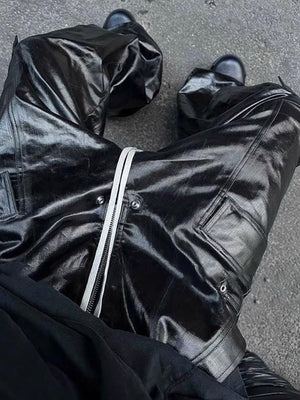 Coated cargo pants – Street photo, flat lay on ground | XoKool