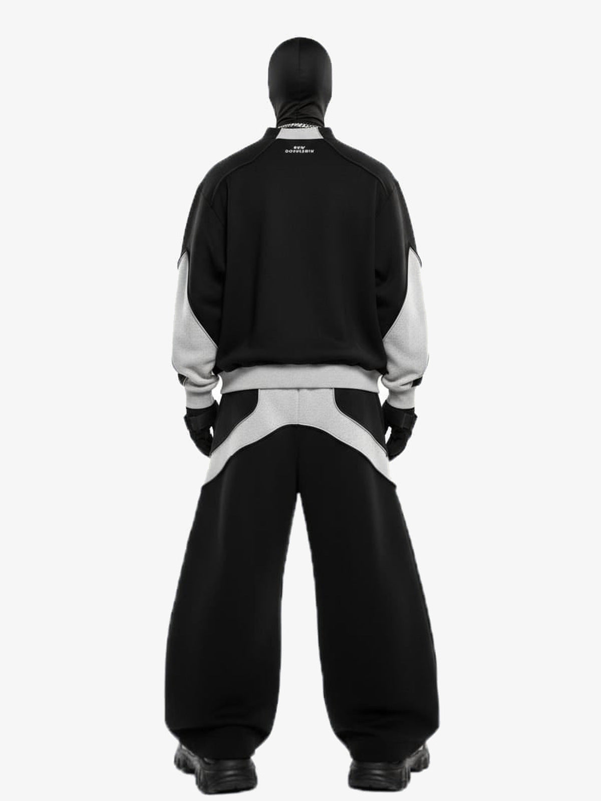 Conjunto de sudadera cuello redondo color block y pantalones deportivos de pierna ancha – en modelo, conjunto completo de espalda | XoKool