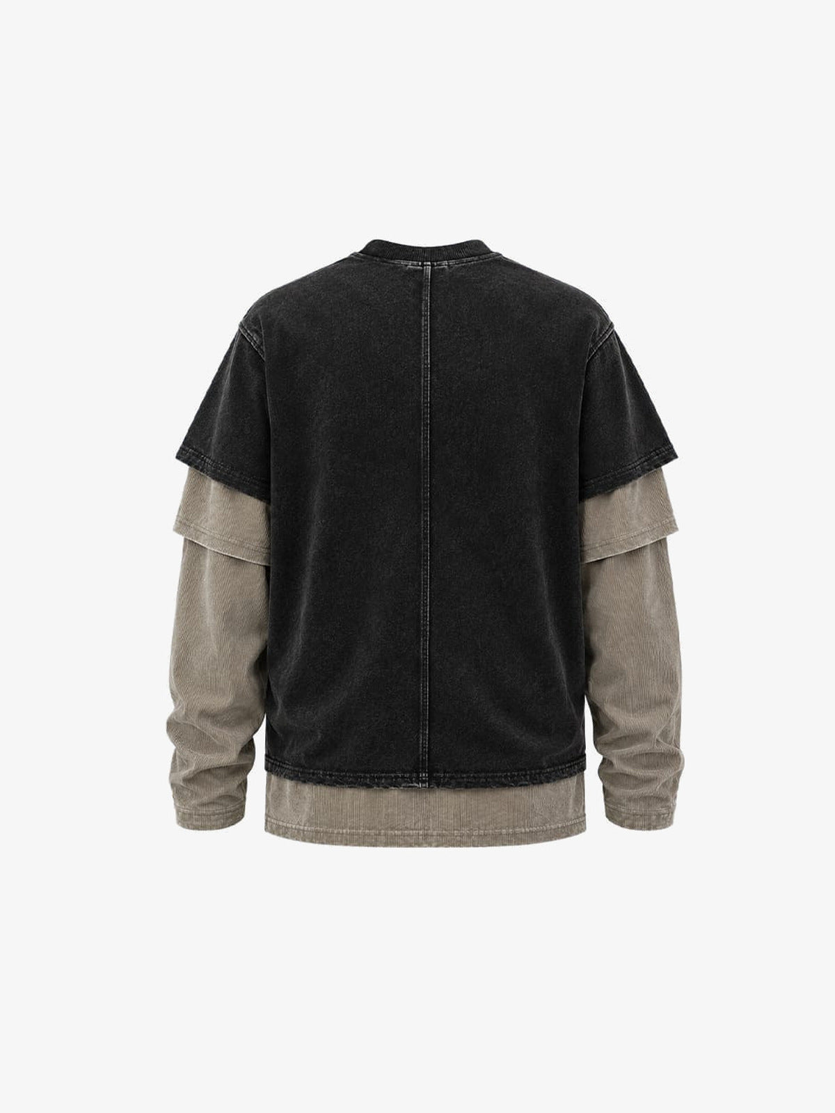 Color block layered shirt – Black, back (render) | XoKool