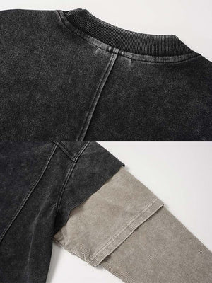 Color block layered shirt – Black, back seam and khaki sleeve close-up | XoKool