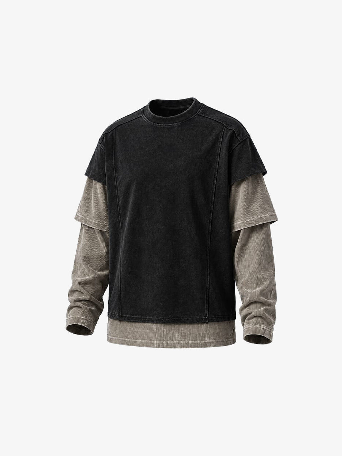 Color block layered shirt – Black, front angle (render) | XoKool