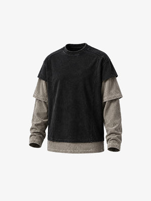 Color block layered shirt – Black, front angle (render) | XoKool