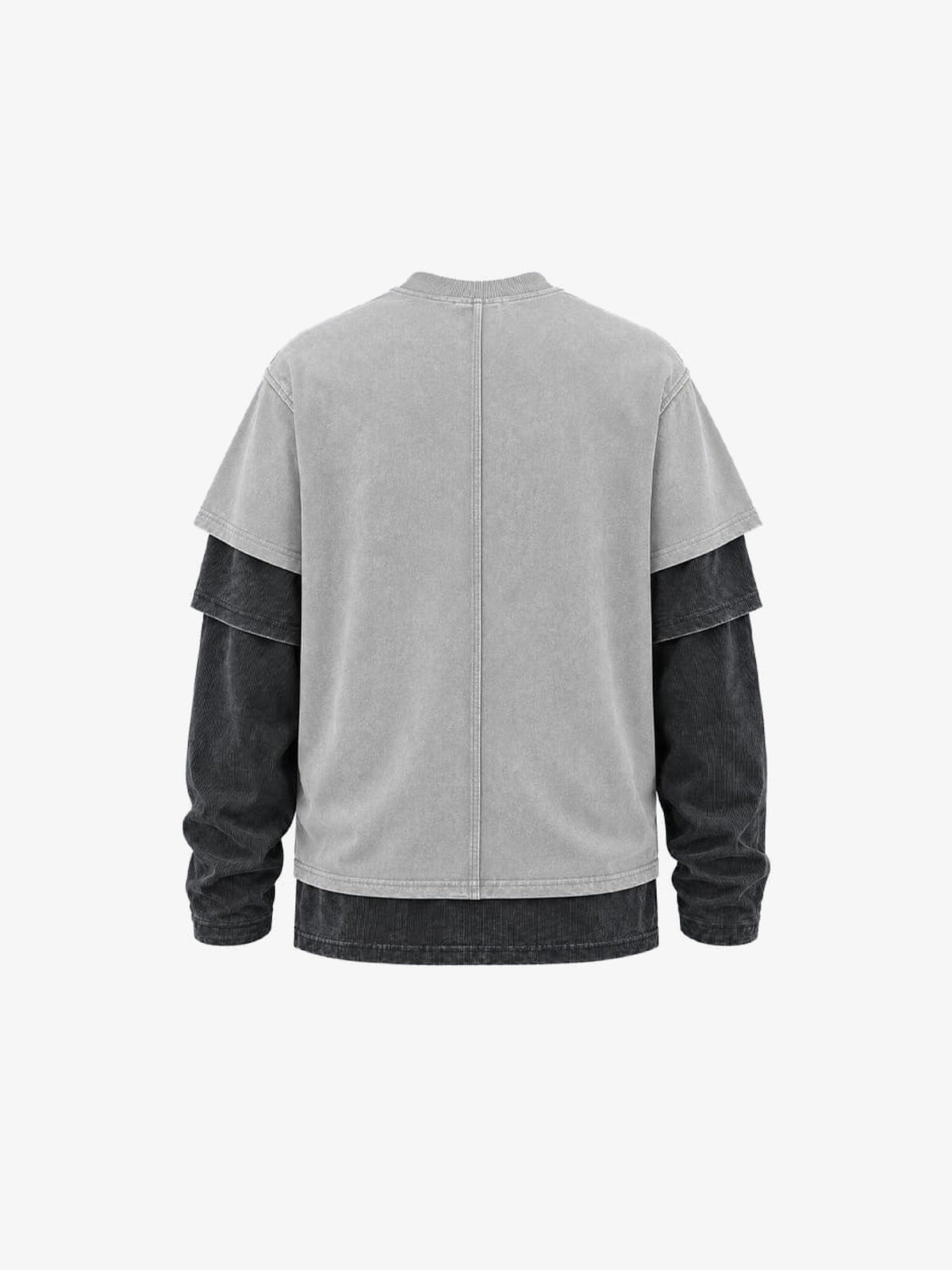 Color Block Layered Long Sleeve Shirt – Grey, back (render) | XoKool