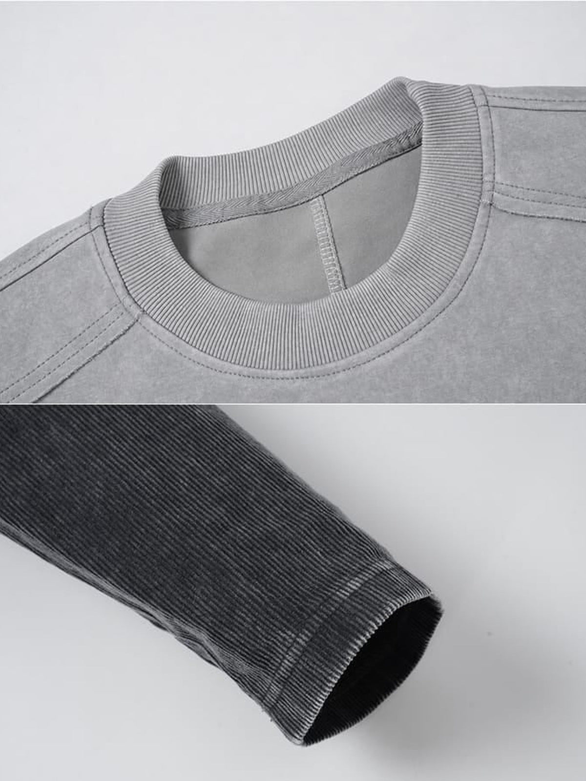 Color block layered shirt – Grey, collar and sleeve cuff close-up | XoKool