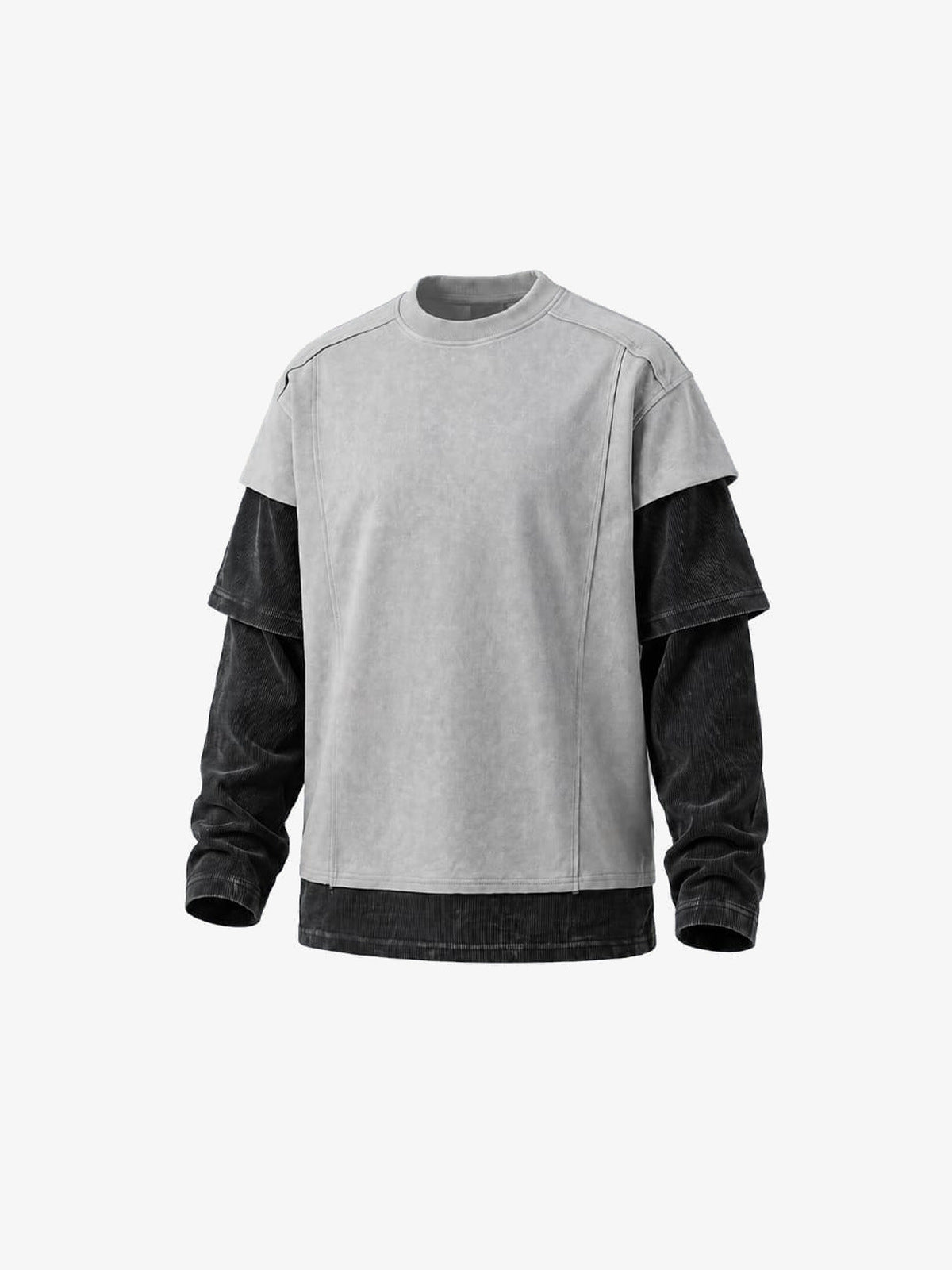 Color Block Layered Long Sleeve Shirt – Grey, front angle (render) | XoKool